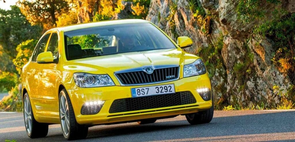 a-yellow-skoda-car